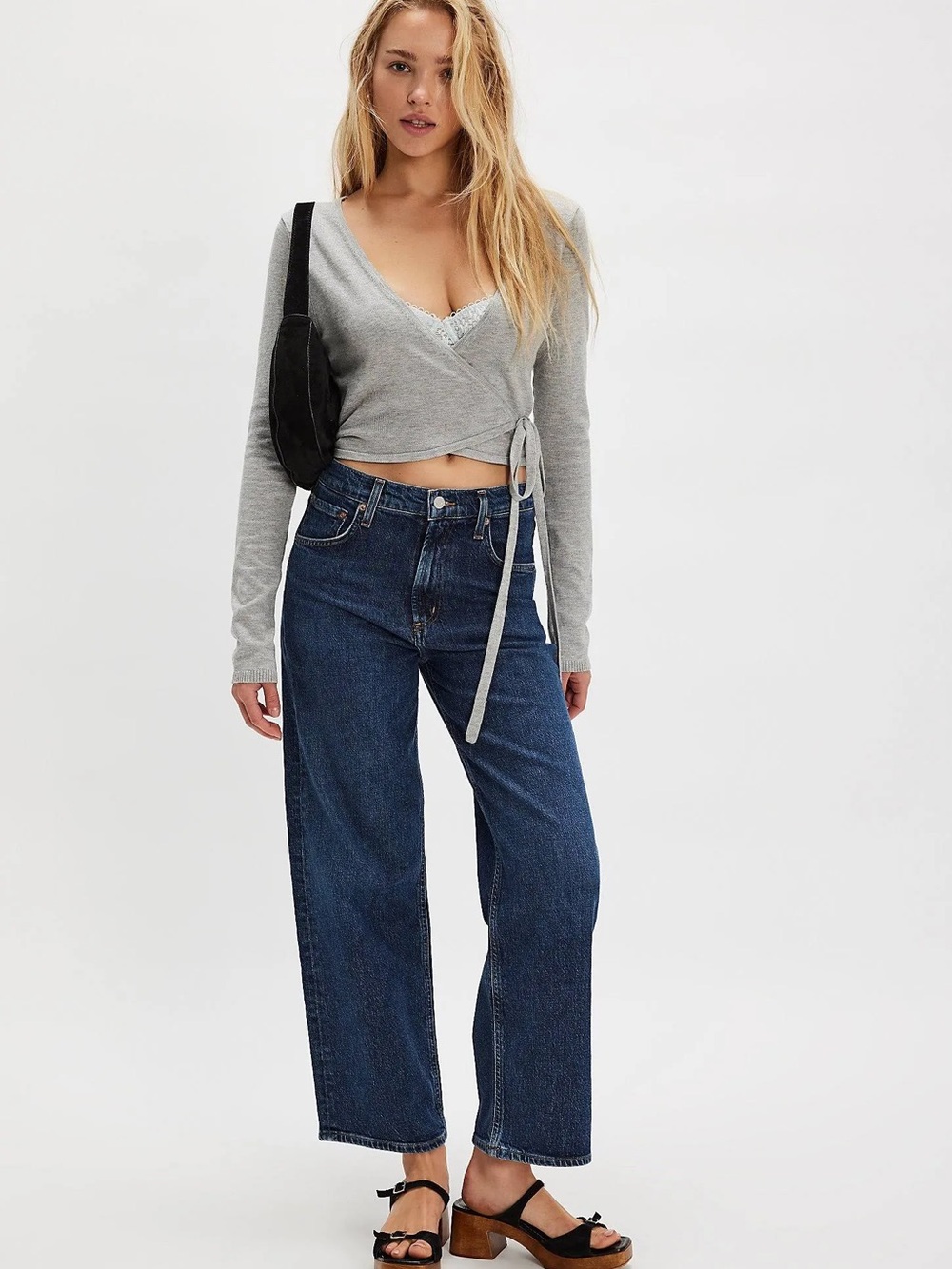 Agolde Ren in Polished Dark Blue Indigo High-Rise Wide Leg Jeans Relaxed Fit 30